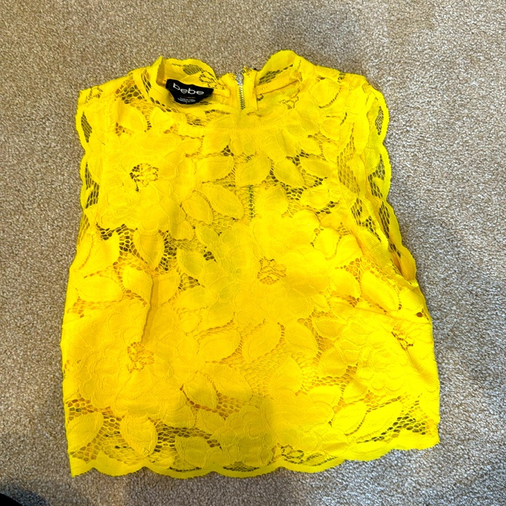 BEBE yellow lace crop top